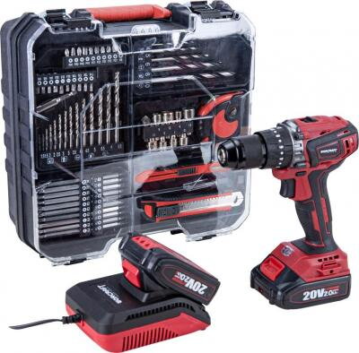 Skrutkovač Worcraft CHD-S20LiBAT ShareSYS 20V, Li-ion, bezuhlíkový, 2x akumulátor 2.0Ah, nabíjačka, set s príslušenstvom 73ks, v kufríku