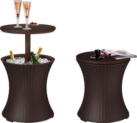 Bar Keter® COOL BAR RATTAN, hnedá whiskey, 49x49x57/82 cm, multifunkčný, záhradný 