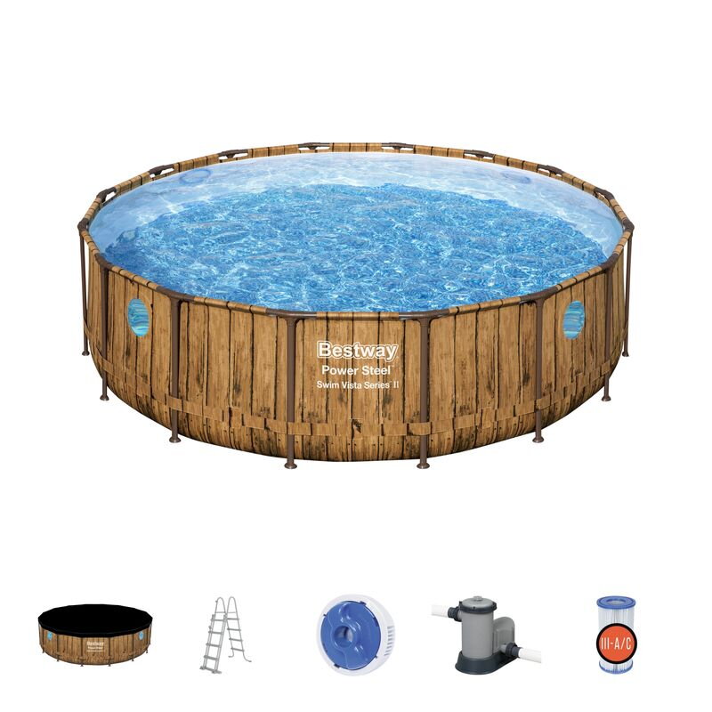 Bazén Bestway® Power Steel™, Vista Series, 56977, kartušová filtrácia, rebrík, plachta, ChemConnect ™ dávkovač, lepiaca záplata, 549x122 cm
