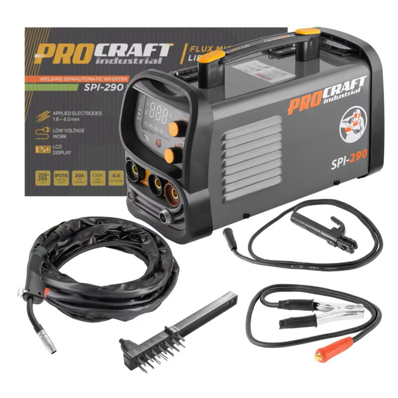 Kombinovaná invertorová zváračka Co Flux – trubičkový drôt, MMA, TIG lift Procraft SPI-290